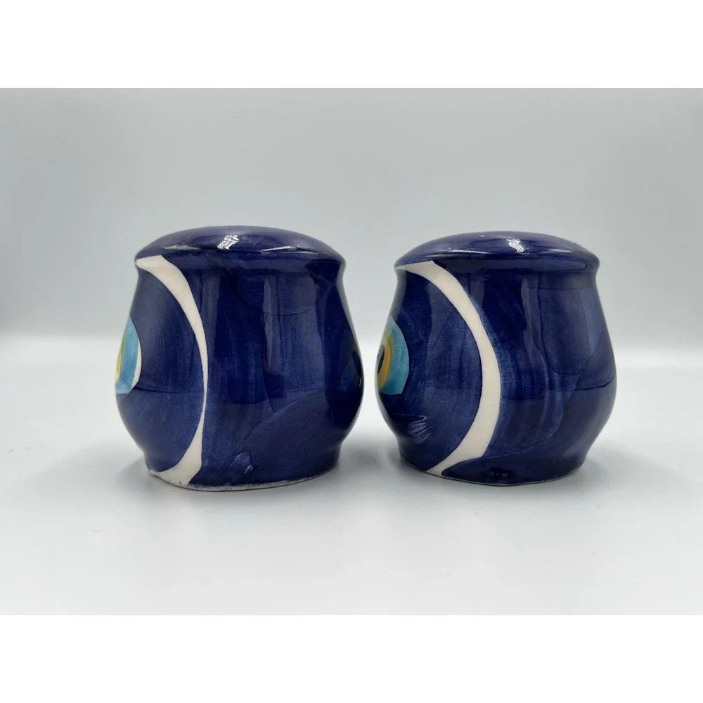 Papart Evil Eye Salt & Pepper Shakers Blue Yellow Ceramic (no stoppers)